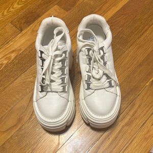 Steve Madden White Leather Sneakers with Thick Soles
